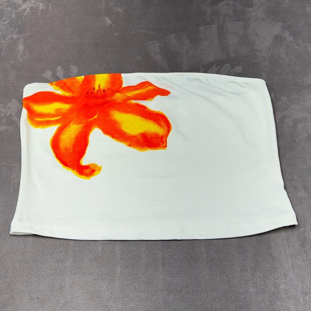 Shein White Tube Top with Orange Floral Design womens size XL cropped style